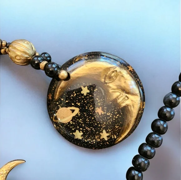 Moon Resin Pendant Necklace Celestial with moon hairpin - Picture 2 of 2